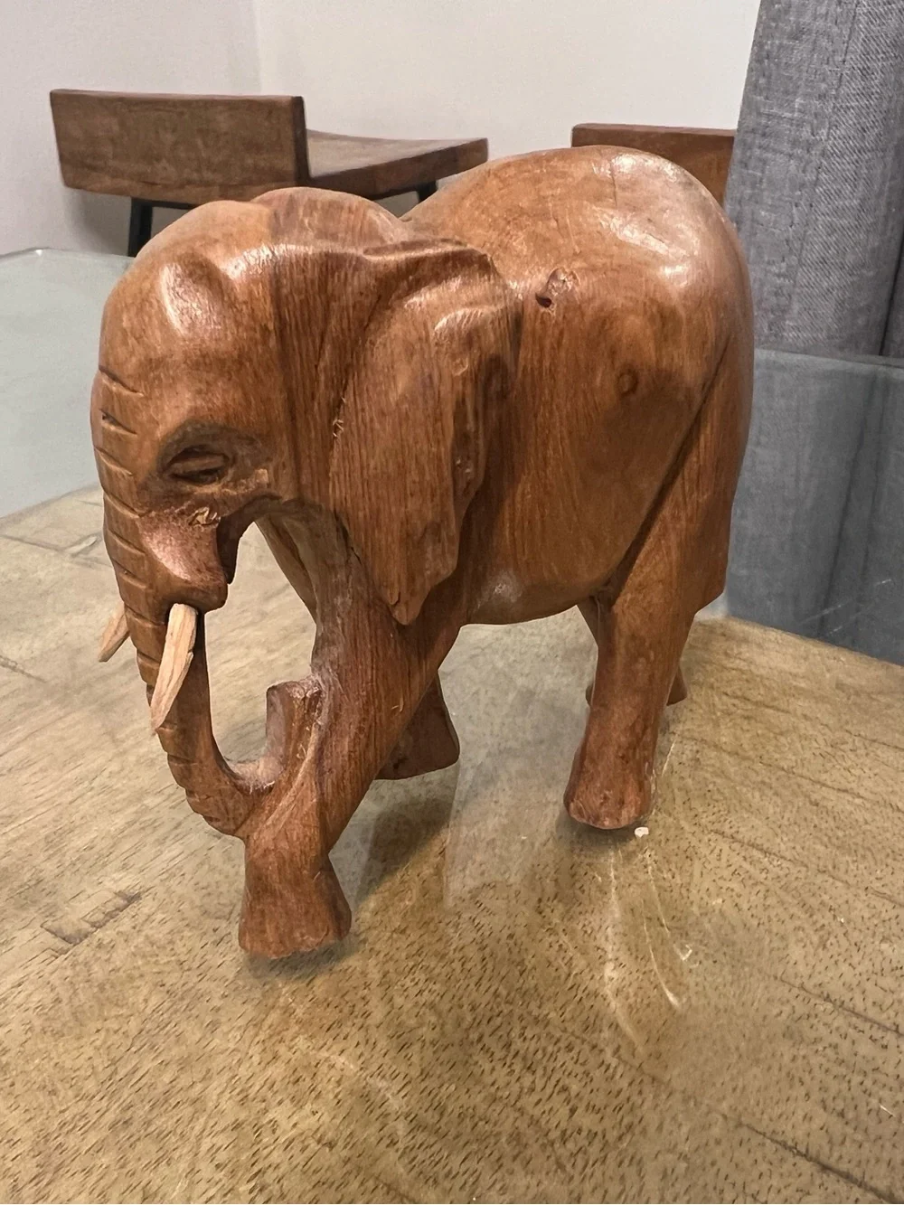 Hand-carved Wooden Elephant Sculpture